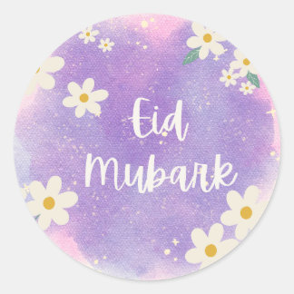 Purple eid mubark classic round sticker