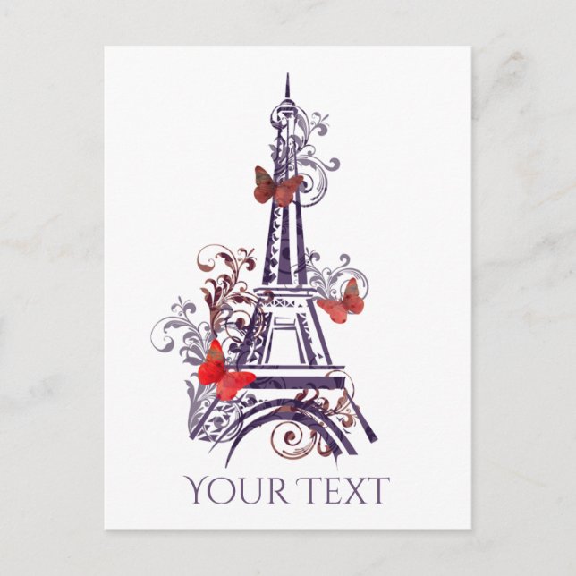 Purple Eiffel Tower Butterflies PostCard (Front)