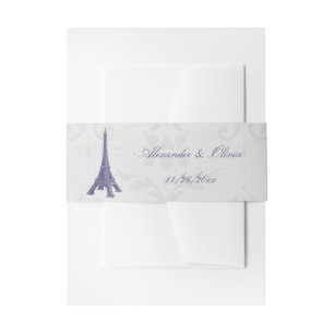 Purple Eiffel Tower Damask Wedding Invitation Belly Band