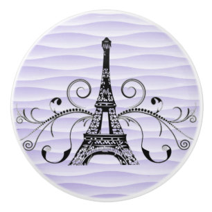 Purple Eiffel Tower Flourish Ceramic Pull