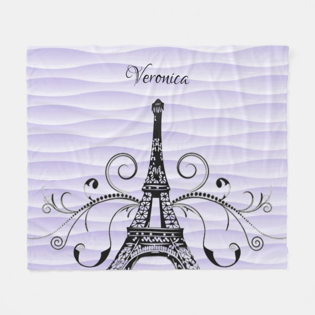 Purple Eiffel Tower Flourish Fleece Blanket (Front (Horizontal))