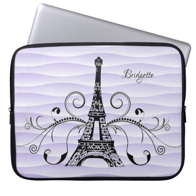 Purple Eiffel Tower Flourish Laptop Sleeve (Front)