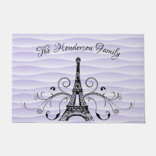 Purple Eiffel Tower Flourish Personalized Door Mat