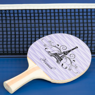 Purple Eiffel Tower Flourish Ping Pong Paddle