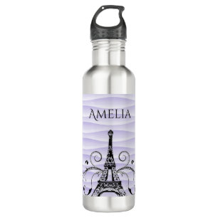 Purple Eiffel Tower Flourish Water Bottle