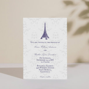 Purple Eiffel Tower Mariage damassé Invitation