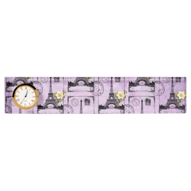 Purple Eiffel Tower Post Card Stamps Nameplate (Front)