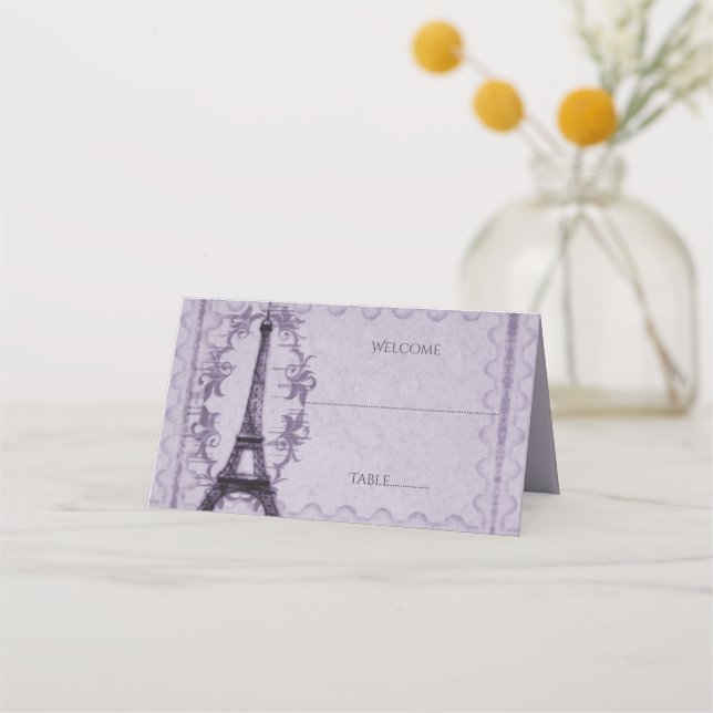 Purple Eiffel Tower Reception Place Card (Front)