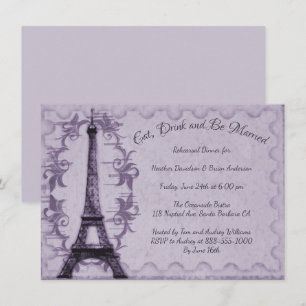 Purple Eiffel Tower Rehearsal Dinner Invitation