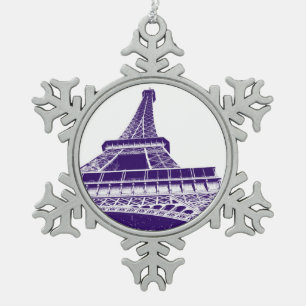 Purple Eiffel Tower Snowflake Pewter Christmas Ornament