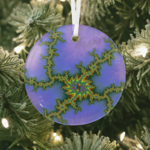 Purple Electric Storm Fractal Abstract Suncatcher Glass Ornament