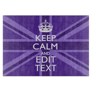 Purple Elegance Keep Calm Your Text Union Jack Cutting Board