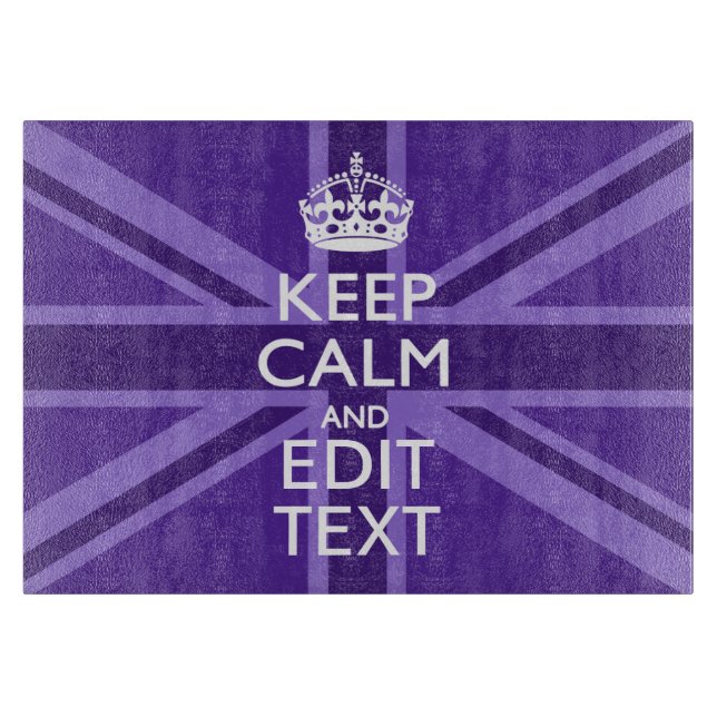 Purple Elegance Keep Calm Your Text Union Jack Cutting Board (Front)