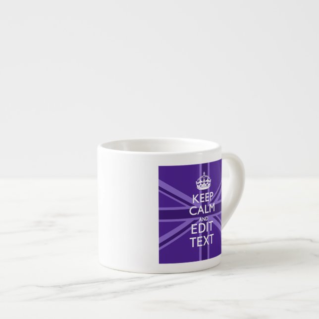 Purple Elegance Keep Calm Your Text Union Jack Espresso Cup (Front Right)