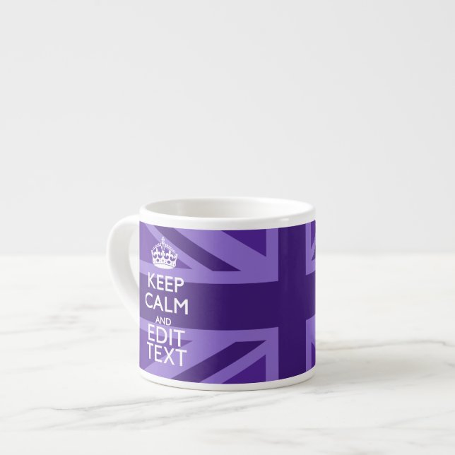 Purple Elegance Keep Calm Your Text Union Jack Espresso Cup (Front Left)