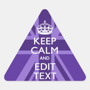 Purple Elegance Keep Calm Your Text Union Jack Triangle Sticker