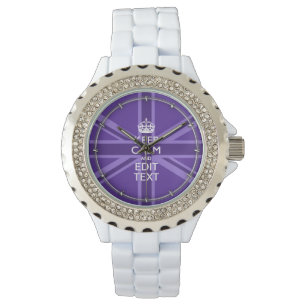 Purple Elegance Keep Calm Your Text Union Jack Watch