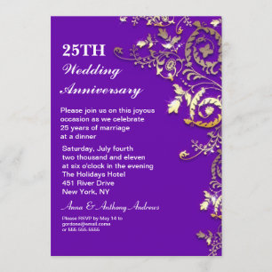 Purple elegant 25th anniversary invitations