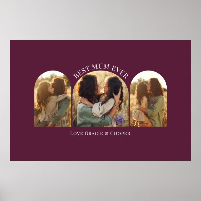Purple elegant arch multi photo best mum poster (Front)