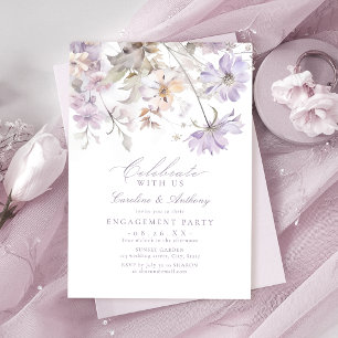 Purple Elegant Botanical Floral Boho Engagement Invitation