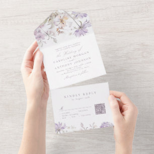 Purple Elegant Botanical Floral Boho Wedding All In One Invitation