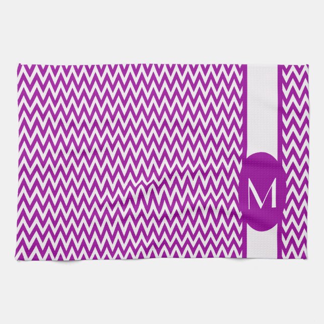 Purple Elegant Chevron Design with monogram Kitchen Towel (Horizontal)