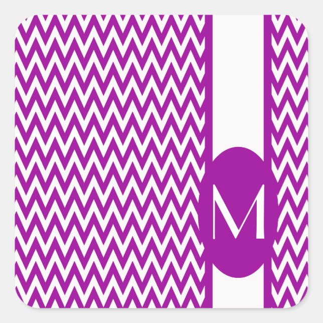Purple Elegant Chevron Design with monogram Square Sticker (Front)