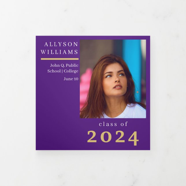 Purple Elegant Classy 8 Photo Graduation  Tri-Fold Announcement (Cover)