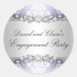 Purple Elegant Damask Engagement Party Sticker