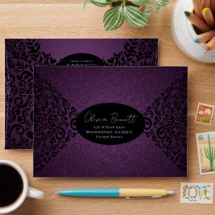 Purple Elegant Dark Damask Pattern Envelope