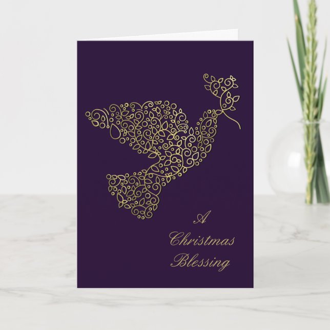 Purple Elegant Dove Blessed Christmas Holiday Card (Front)