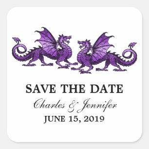 Purple Elegant Dragons Save the Date Stickers