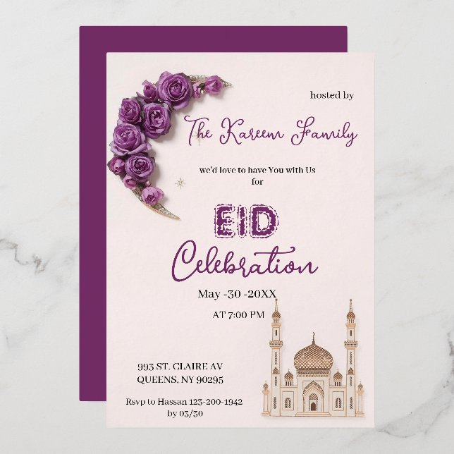 Purple Elegant Eid Celebration  Party Invitation (Recto/Verso)