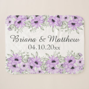 Purple Elegant Floral Bridal Shower Gift Sherpa Blanket