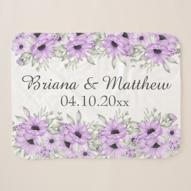 Purple Elegant Floral Bridal Shower Gift Sherpa Blanket (Front (Horizontal))