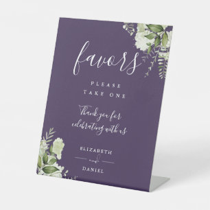 Purple Elegant Floral Greenery Favors Pedestal Sign