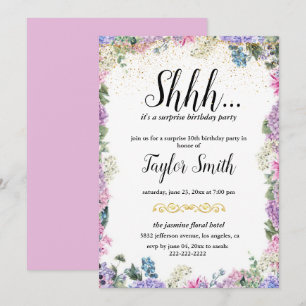 purple elegant Floral Surprise Party Invite
