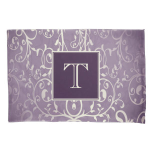 Purple Elegant Flourish Monogram Pillowcase