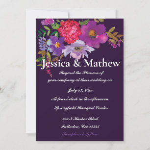 Purple Elegant Flower Floral Wedding Invitation