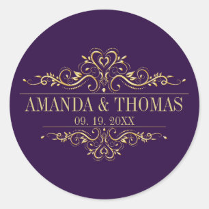 Purple Elegant Frame Personalised Wedding Stickers