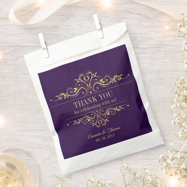 Purple elegant golden frame wedding favour bag (Clipped)