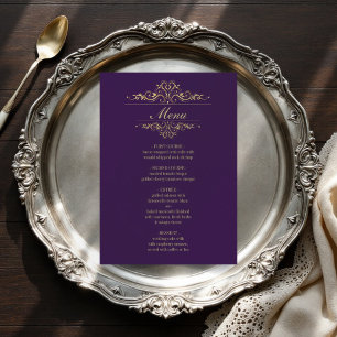 Purple elegant golden frame wedding menu