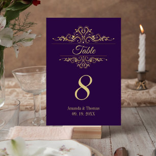 Purple elegant golden frame wedding table  number