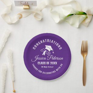 Purple Elegant Graduation Party Personalized Name Paper Plate