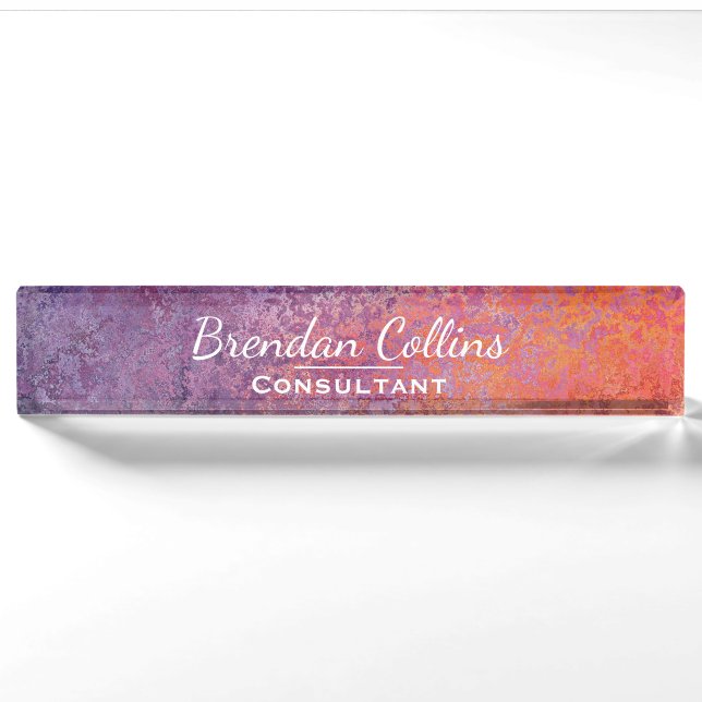 Purple Elegant Grunge Metal Texture Custom Nameplate (Front)