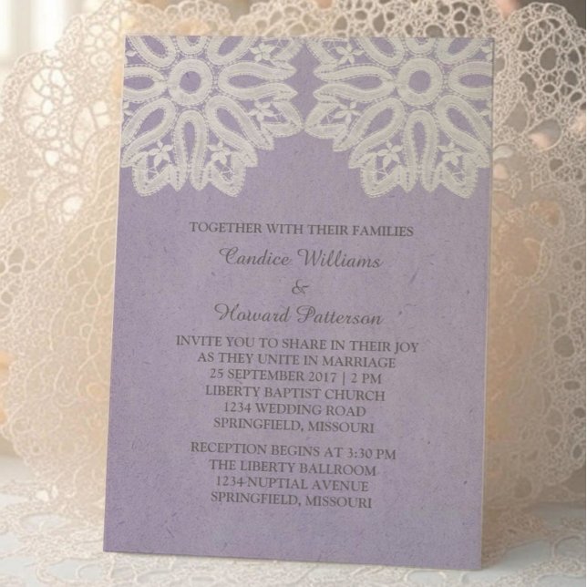 Purple Elegant Lace Wedding Invite (Purple Elegant Lace Wedding Invite)
