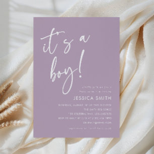Purple Elegant Minimalist Boy Baby Shower Invitation