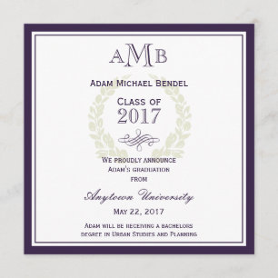 Purple Elegant Monogram Graduation Announcement