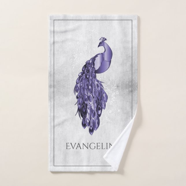 Purple Elegant Peacock Bath Towel Set (Hand Towel)