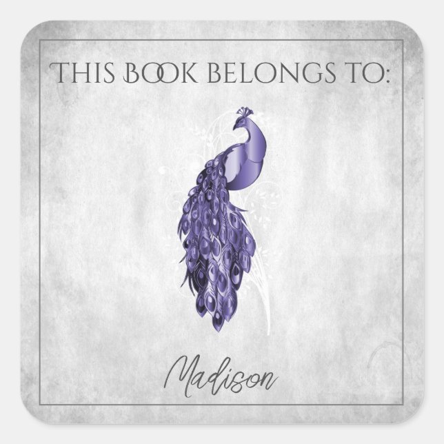 Purple Elegant Peacock Book Sticker (Front)